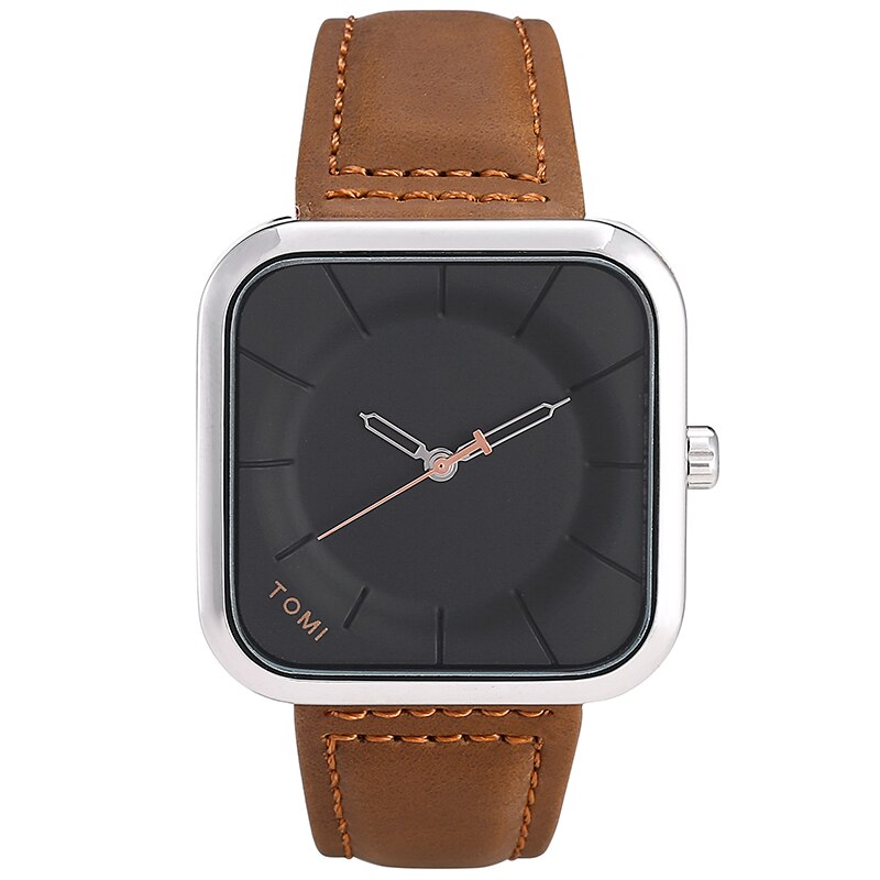 Casual Watch for Men Simple Square Dial Case Men Quartz Wrist Watches Leather Wristwatch Mens Minimalist Black Brown Clock: 01