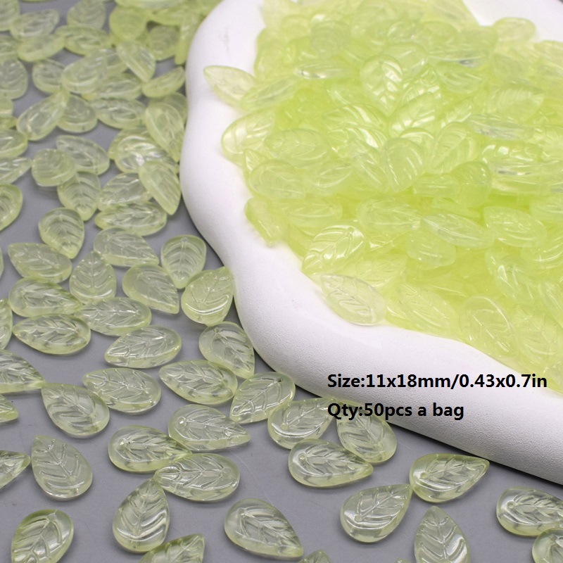 11x18mm 50pcs/Bag Green Glass Tree Leaves Charms Leafs Beads Pendants For Jewelry Making Handmade Glass Crafts Bracelet Earring: Antique Silver Plated