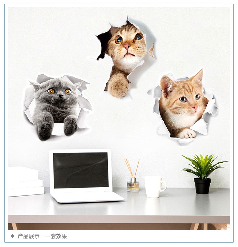Kat Levendige 3D Vernield Schakelaar Muursticker Badkamer Wc Kicthen Decoratieve Decals Grappige Dieren Decor Poster Pvc Muurschilderingen