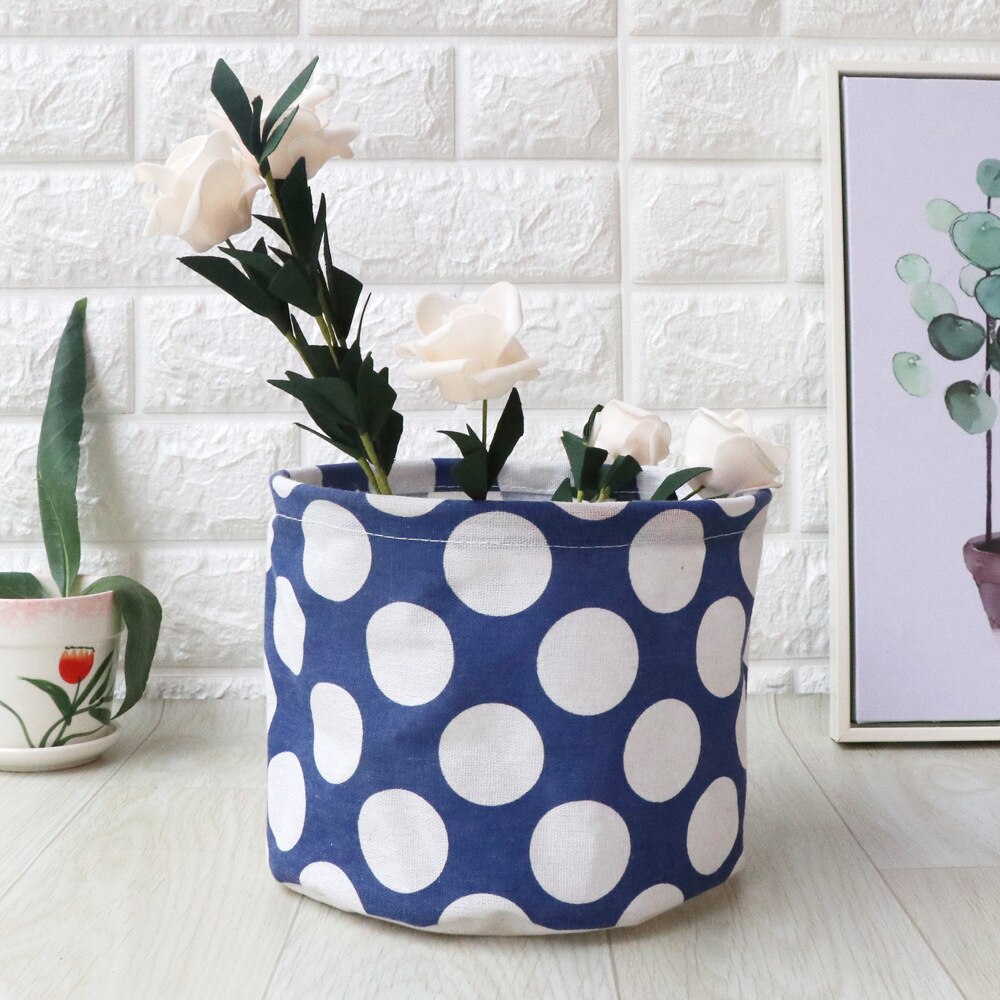 Toy cartoon small storage bucket dirty clothes debris storage basket foldable: Blue wave point