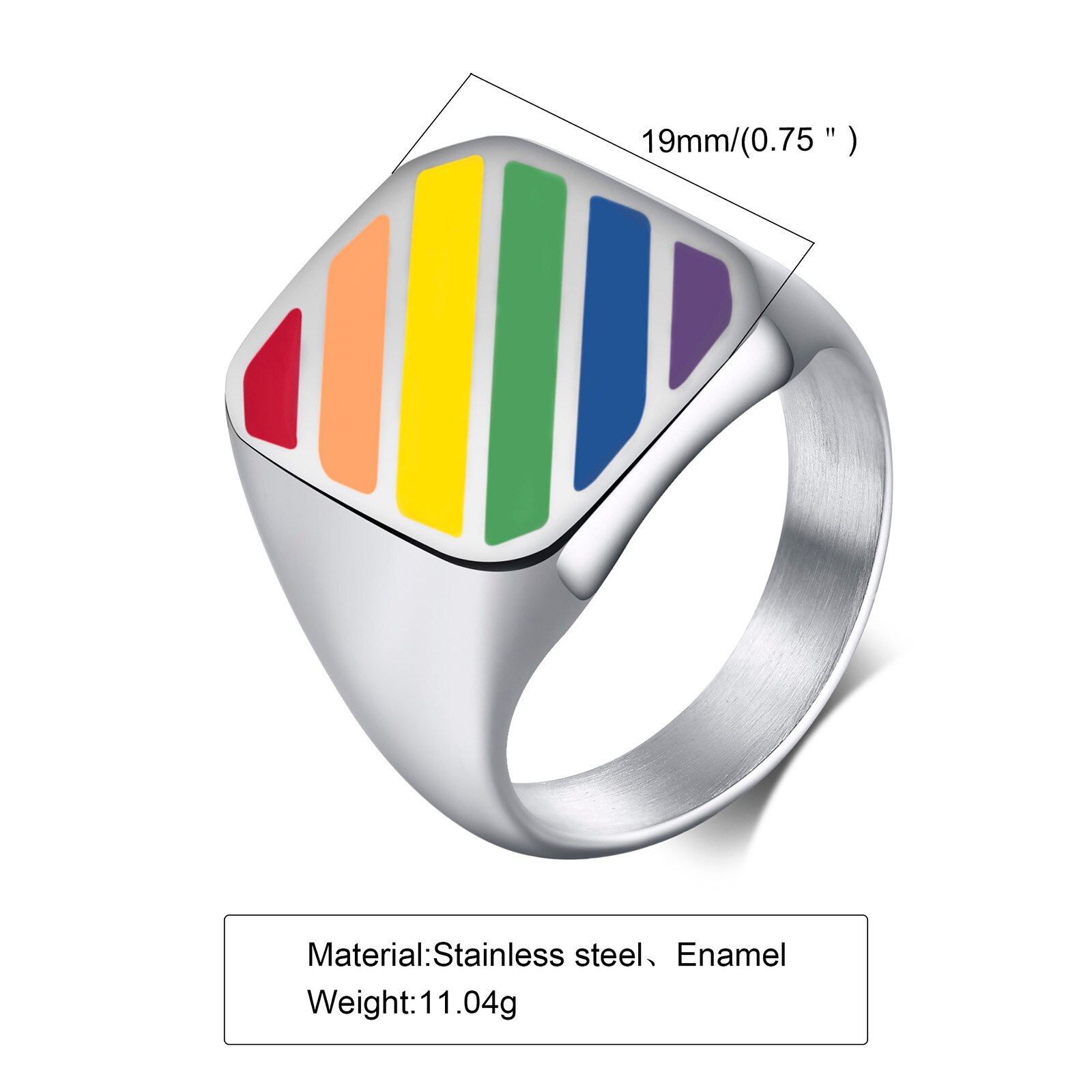 Stainless Steel Rainbow Ring Men Promise Jewelry Lesbian Gay Pride LGBT
