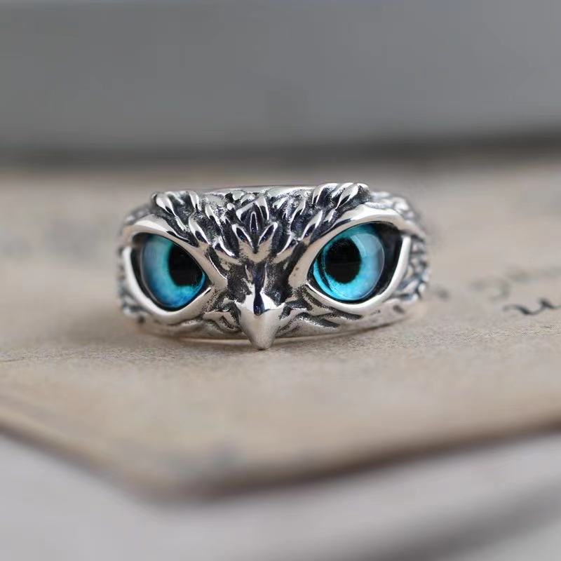 Charm vintage söta män och kvinnor enkel uggla ring silver färg förlovning vigselringar smycken