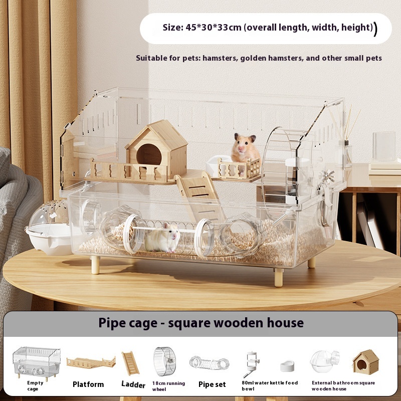Jaula para hámster, jaula para hámster, Villa de lujo, transparente, gran espacio, acrílico, hábitat para mascotas, casa para animales pequeños, accesorios para ratas enanas: escarlata