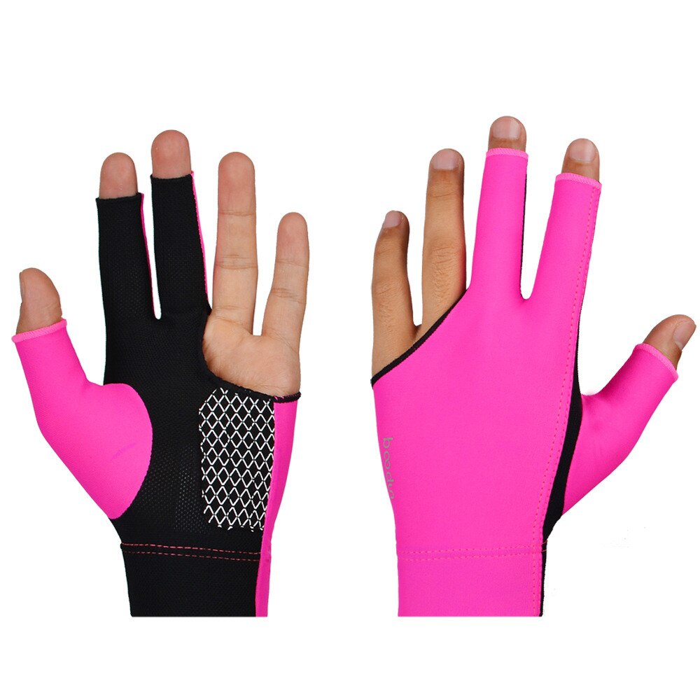 1PC 3 doigts Snooker gant de billard hommes femmes queue de billard gant piscine Sports droite gauche main billard tireurs Snooker gants: Hot Pink / M