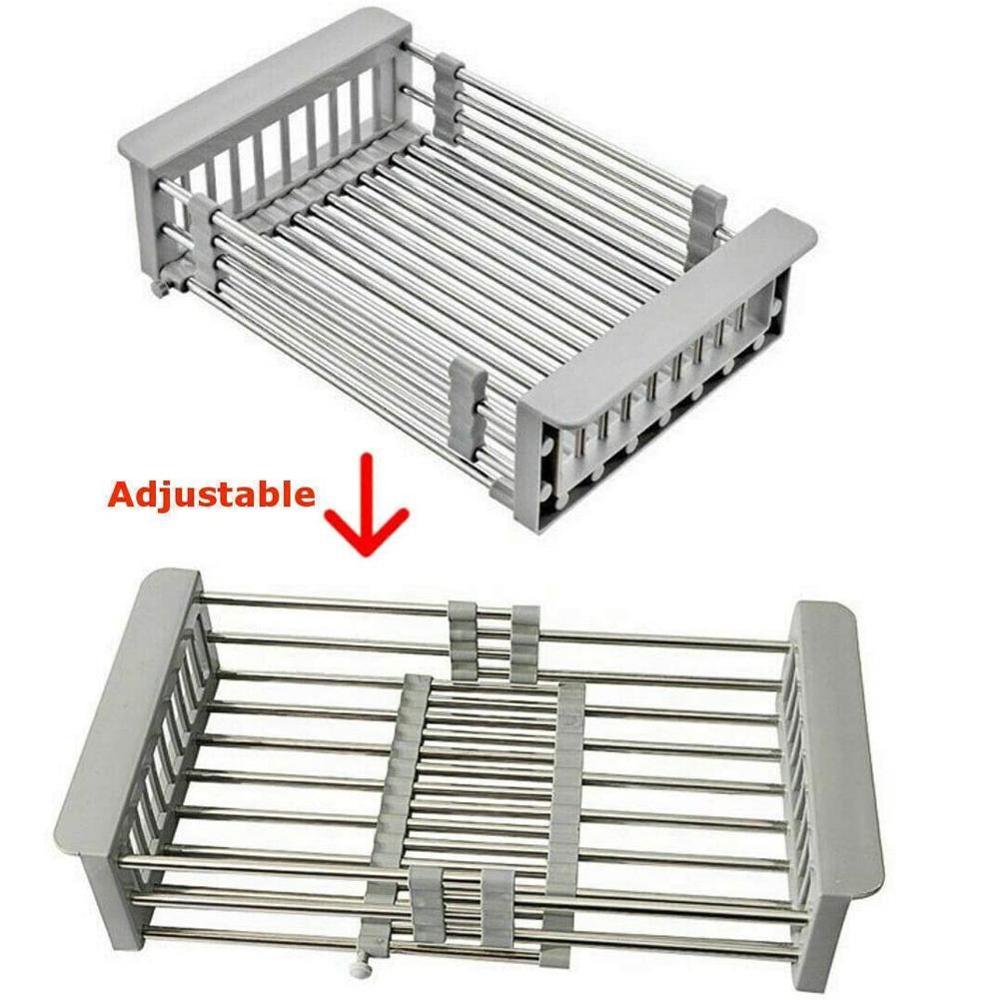 Rack Drain Basket Steel Telescopic Kitchen Shelf Drain For Kitchen Drainers Holder Dish Installation Sin I3H9