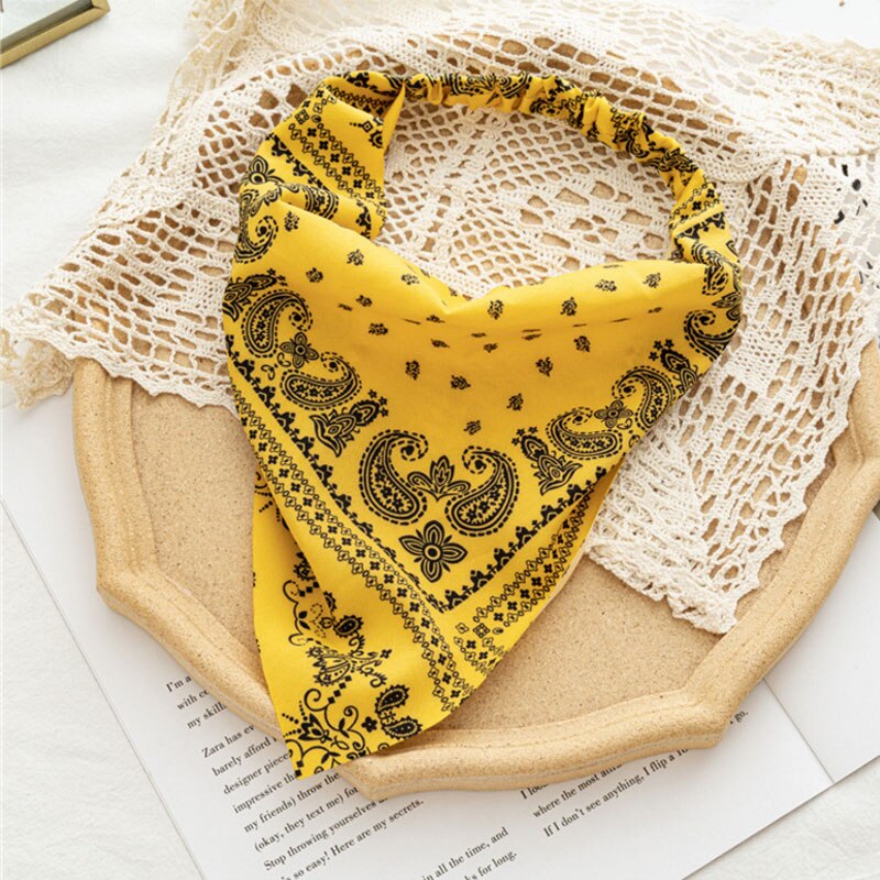 Udskrivning vintage bandana tørklæde trekant hårbånd hår tørklæde voksne kvinder pige hoved slid beklædningsgenstande tilbehør: Gul