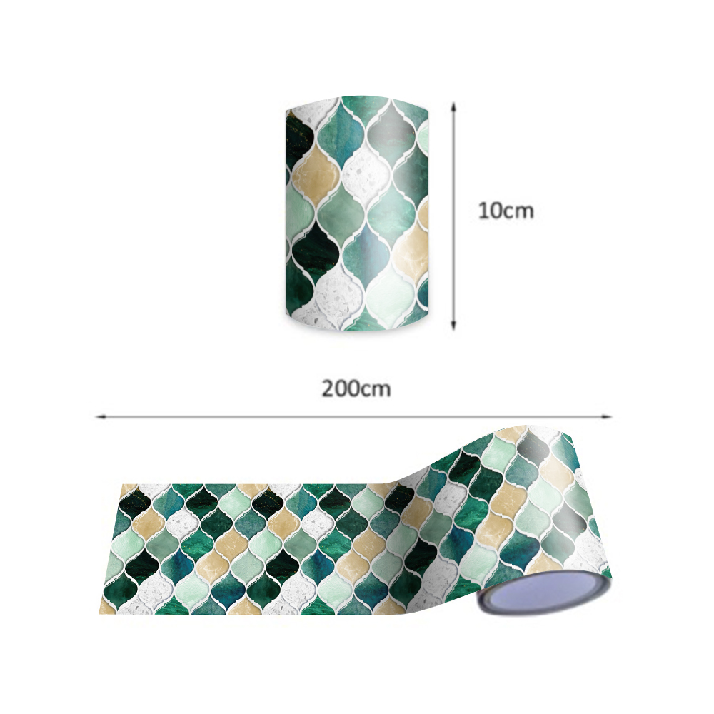 Funlife® Green Yellow Mosaic Wall Stickers Vinyl Wall Border Eco-Friendly PVC Self-Adhesive Oil-Proof Tile Stickers for Bathroom