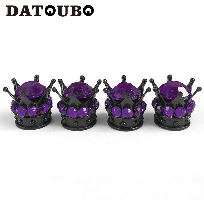 DATOUBO-Tapas de válvula de neumático de coche, cubiertas de polvo de aire para rueda de bicicleta, negro, corona, rosa, blanco, diamante, cristal, 4 Uds.: 4 pcs purple Diamond