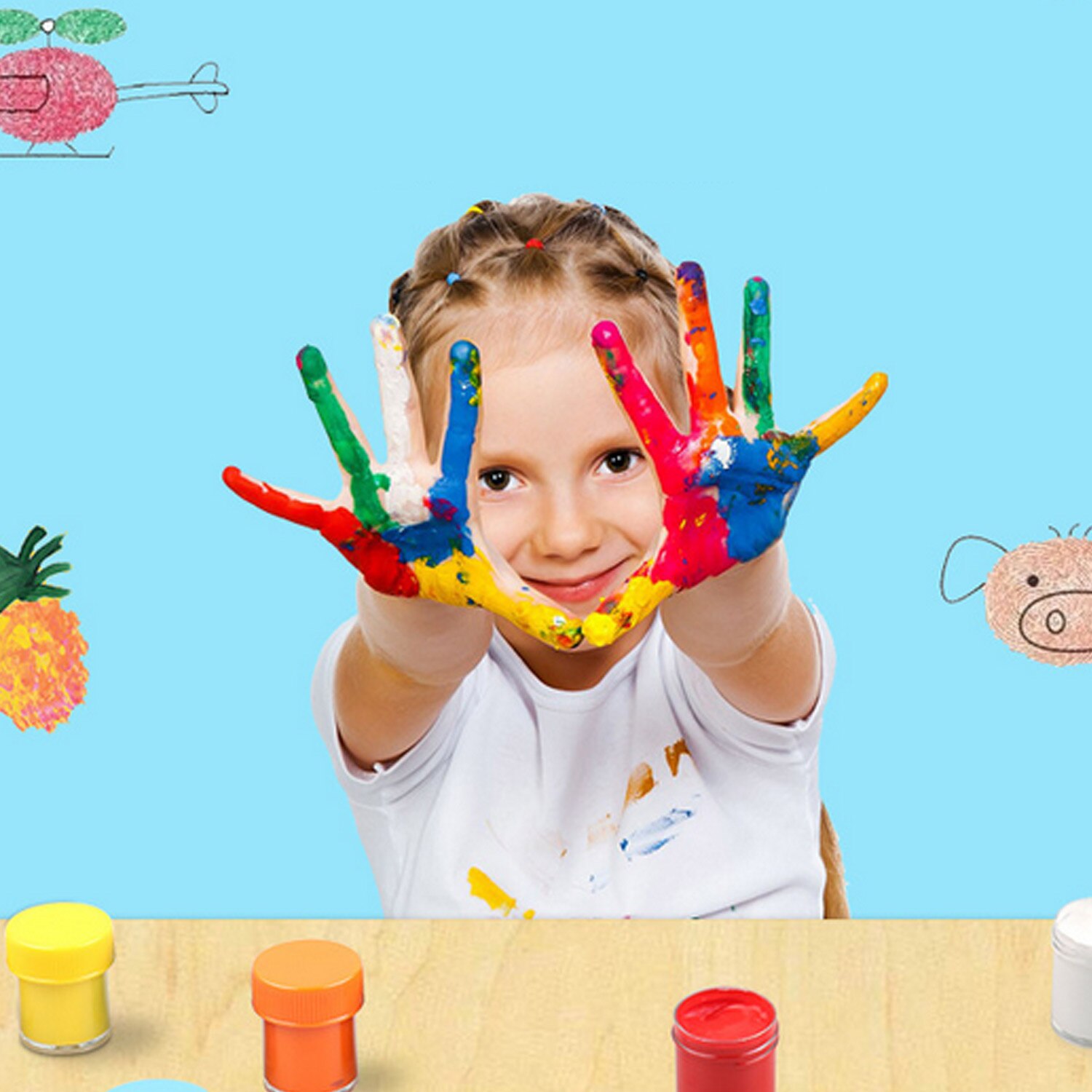 Washable Finger Paint Set with 12 Bright Colors Paint and 6 Brushes for Children Kids Toddlers DIY Crafts Painting