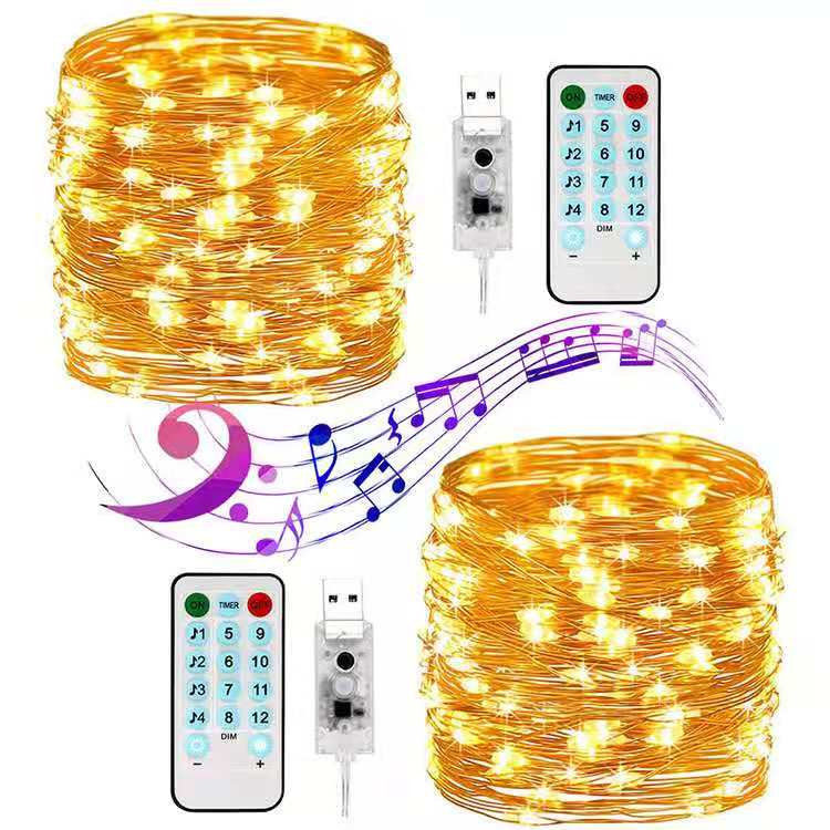 Battery/USB Operated LED Music String Lights Sound Activated 5M 10M Silver Wire Garland Party Wedding Christmas Home Decoration: USB Warm White / 5M 50LED