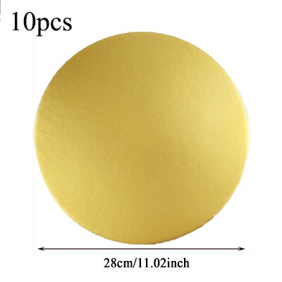 10pcs Cake Base Plate Board Round Cake Circle Cardboard Cake Drums Turntable Tiramisu, Mousse Cake, Cheesecake, Snack: 28 cm Gold