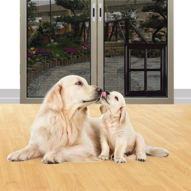 Lockable Dog Door Gate Plastic Dog Automatic Magnet Kitty Door for Screen Window Security Flap Tunnel Fence Free Access for Home
