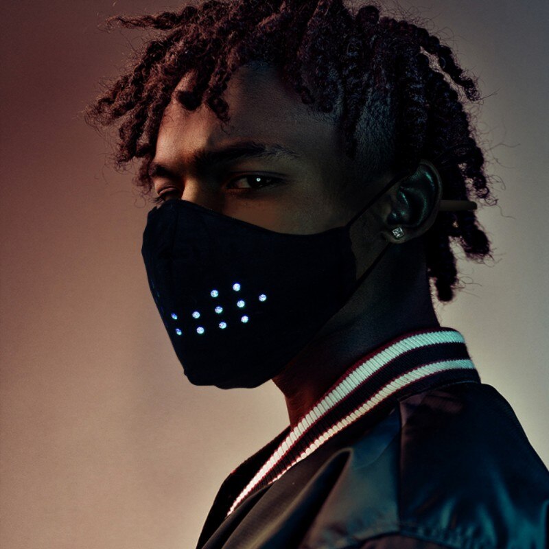 Christmas Voice Control Mask Dynamic Talking Faux Luminous Led Face Mask Breathable Rubber Elastic Tendon Ear Loop