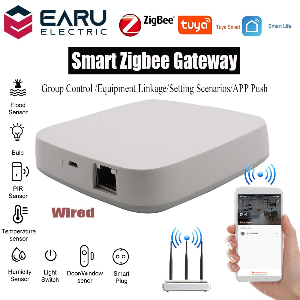 Tuya Wired Zigbee Bridge Smart Home Zigbee Gateway Hub Remote Control Zigbee Devices Smart Life APP Works with Alexa Google Home