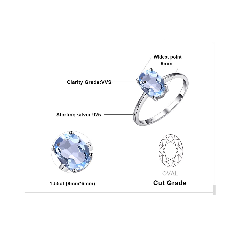 Juvelrypalace ægte blå topas ring solitaire 925 sterling sølvringe til kvinder forlovelsesring sølv 925 ædelsten smykker