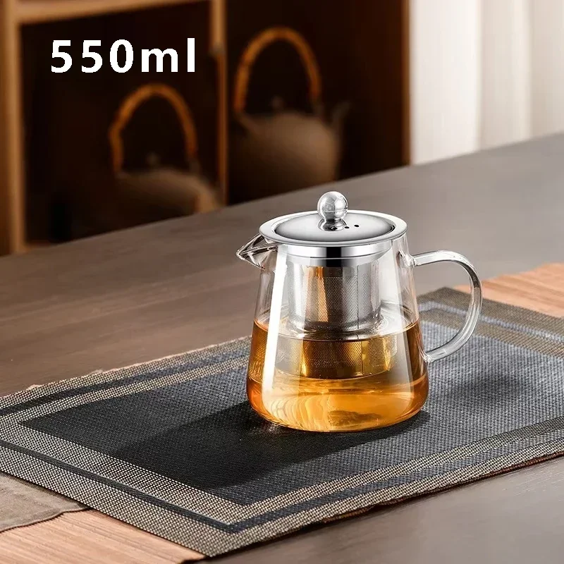 Heat Resistant Glass Teapot for Induction Cooker Tea Kettle With Stainless Steel Strainer Infuser Kung Fu Teawear Glass Teapot: Light Grey