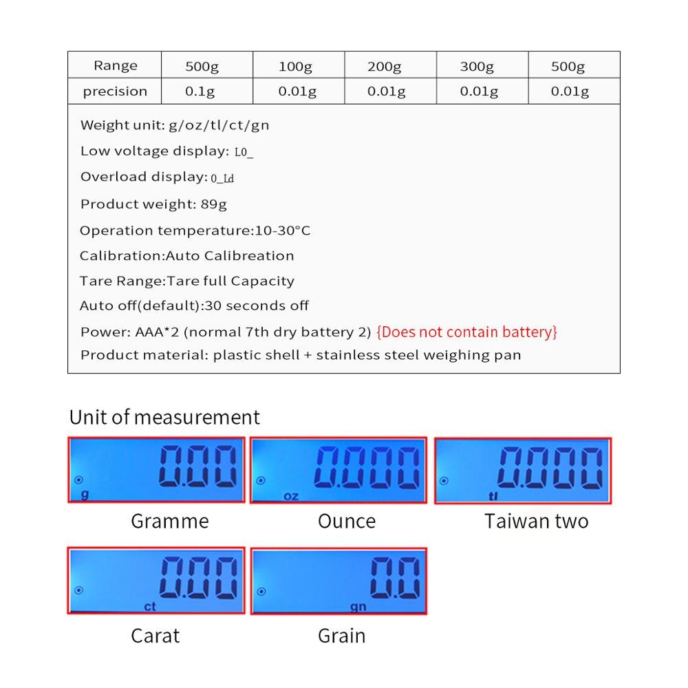 100/200/300/500g 0,01/0,1g herramienta Digital de medición de peso de joyería de alimentos mini balanzas de bolsillo de libro de balance electrónico