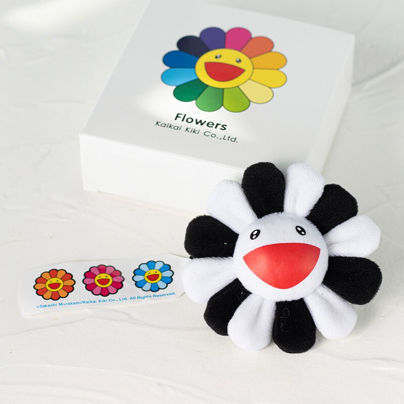 Broche de girasol japonés para Bebé y Niño, flor de arcoíris de peluche, estera de suelo juego, asiento, decoración colorida: WHITE black