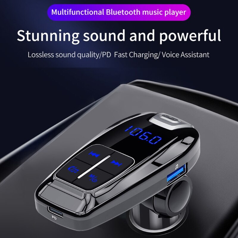 Bluetooth 5.0 Stereo MP3 Player Wireless Handsfree Car Kit Adapter Usb PD3.0 28GC