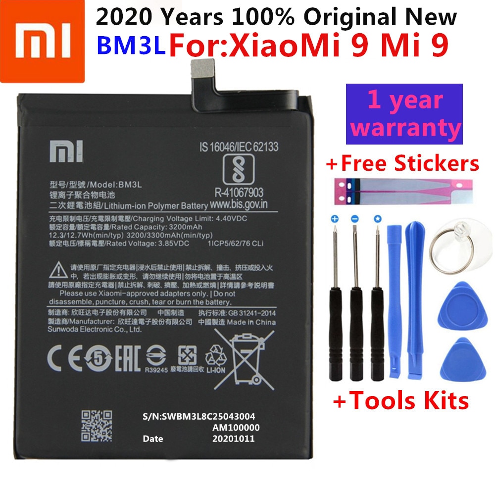 100% Originele Vervangende Batterij Voor Xiaomi 9 MI9 M9 Mi 9 BM3L Echt Telefoon Batterij 3300Mah Met Gereedschap