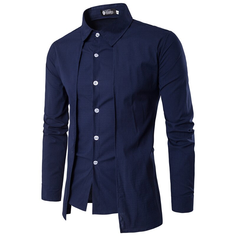 Zogaa skjorte herre casual slim fit skjorter lange ærmer nedsænkede krave herre kjole skjorter solide sorte røde skjorter til herre tøj: Marine blå / Xxl