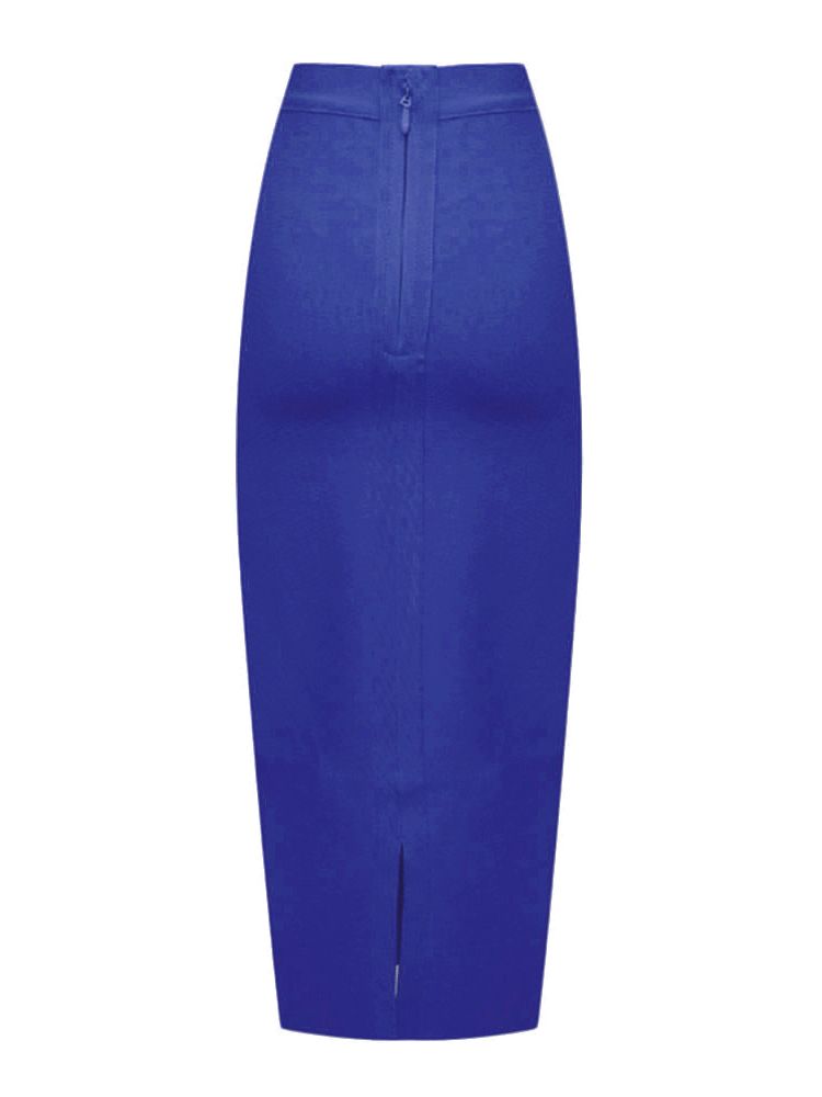 BEAUKEY Sexy Blue Mid Calf HL Bandage Pencil Skirt Long Bodycon Women Stretchable Split Skirt XL Red Women Skirts: Navy blue / L