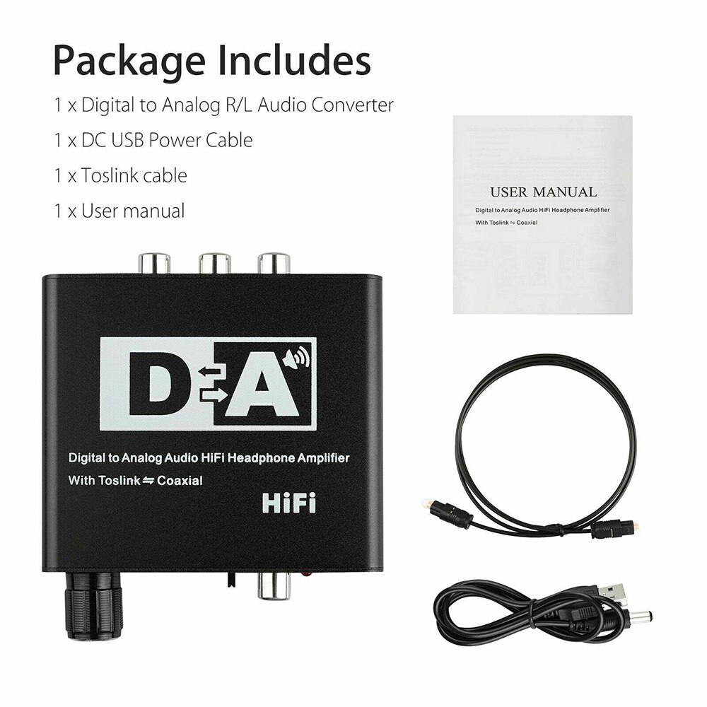 24 Bit Digital to Analog Converter 3.5 Jack RCA DAC Spdif Amplifier Decoder Optical Fiber Coaxial For Headphone With Volume Knob