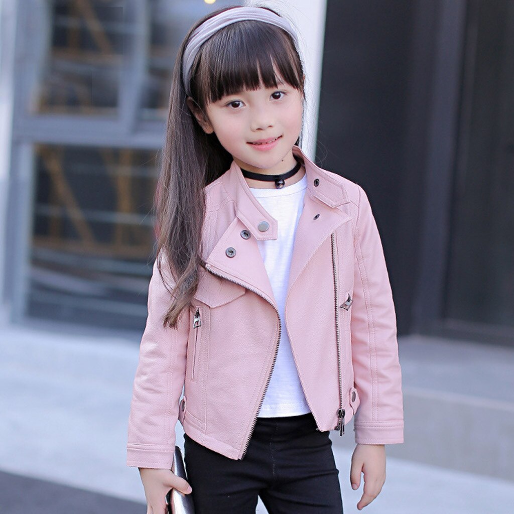 Kids Girls Leather Jackets Black Spring Leather Jackets Kids Girls Boys Solid Coats Children Motorcycle Jackets Coats#G30