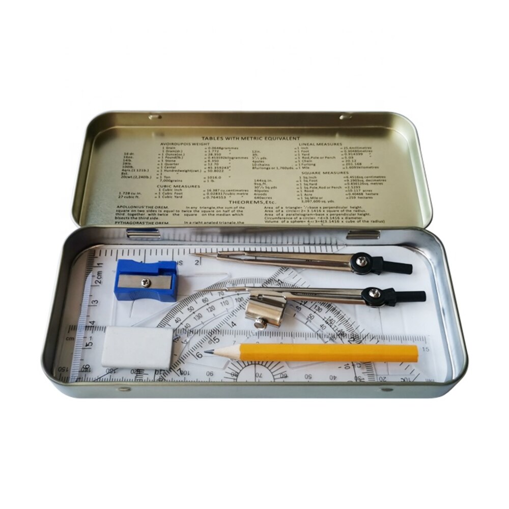 School Stationary Mathematical Math Set in Metal Box for Drafting