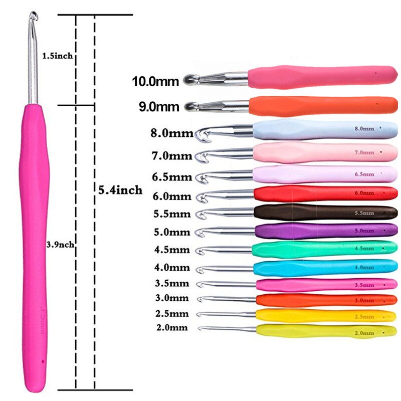 14pcs Crochet Hooks Set Big Size Soft Handle Crochet Needles Yarn Weave Knitting Needles Set