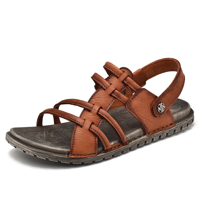 Miubu tøfler tilfeldig flate herre sandaler sommer utendørs svarte strandsko slides tåløkke menn myk stropp skinn: Klar / 10