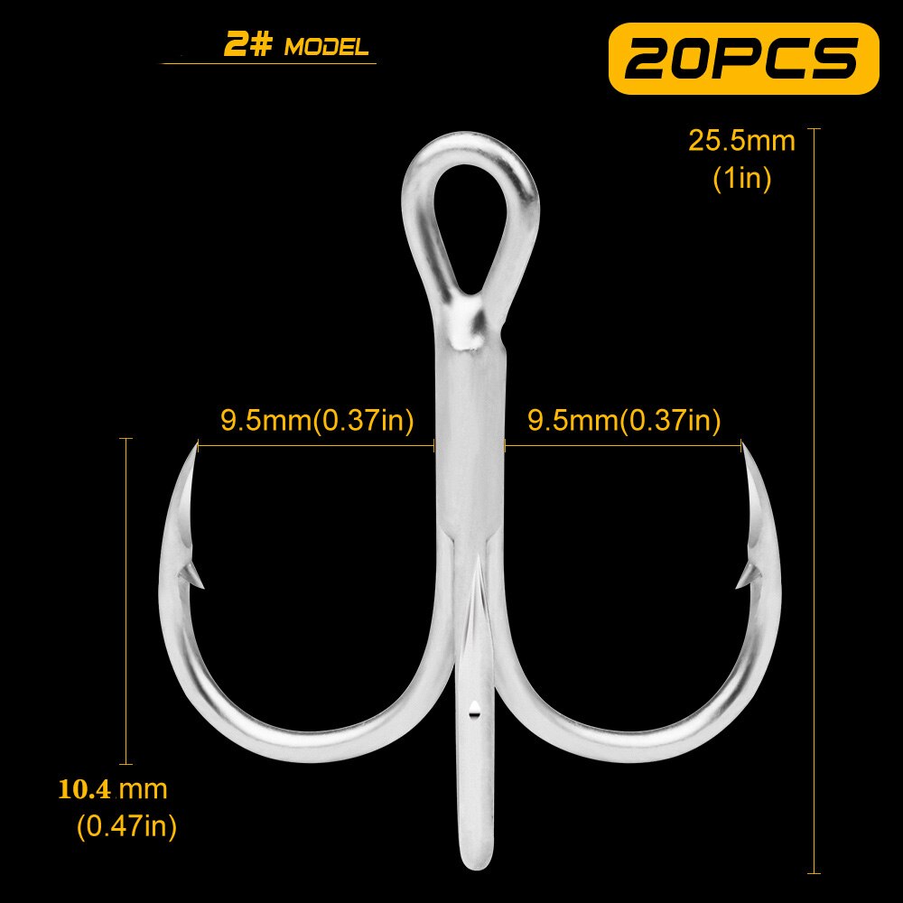 ST41-3X 20pcs/bag Fishing Hooks High Carbon Steel Treble Hooks Silver Super Sharp 2# 4# 6# 8# 10# 12# High Strength Hooks Tackle: 2