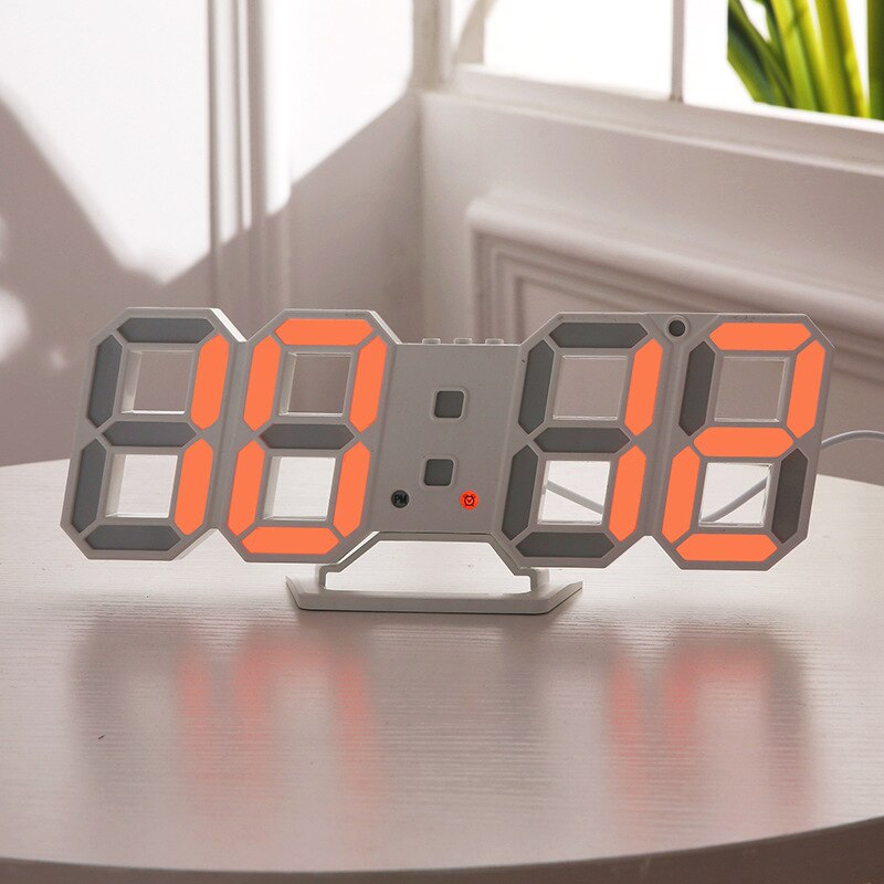 3D LED Wanduhr Modernes Digital Tischuhr Alarm Nachtlicht Wanduhr Uhr Für Zuhause Wohnzimmer Dekoration: Orange A
