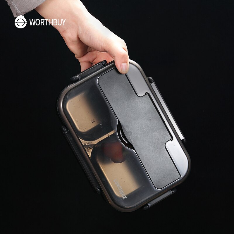 WORTHBUY fiambrera japonesa para niños con compartimentos, caja Bento de acero inoxidable 304 para niños, caja contenedora de alimentos con vajilla