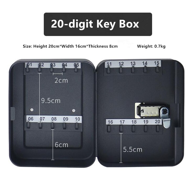 Wall Mounted Key Storage Secret Box Organizer Password Security Combination Lock Home Key Safe: 20-digit Key Box
