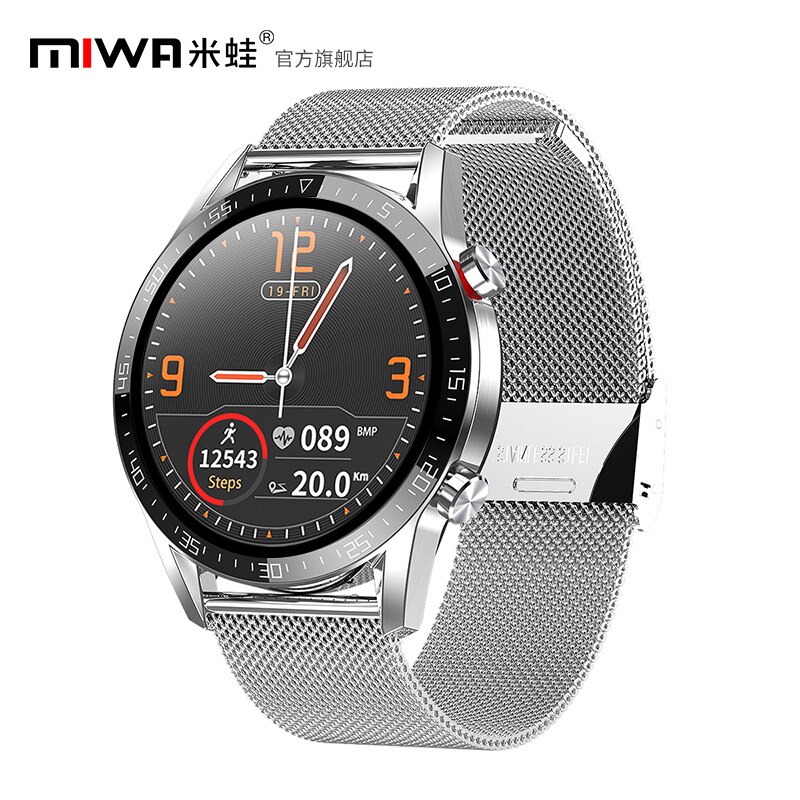 Miwa  l13 smart watch men  ip68 vandtæt ekg ppg bluetooth-opkald blodtryk puls fitness tracker sport smartwatch: Sølvstålbånd