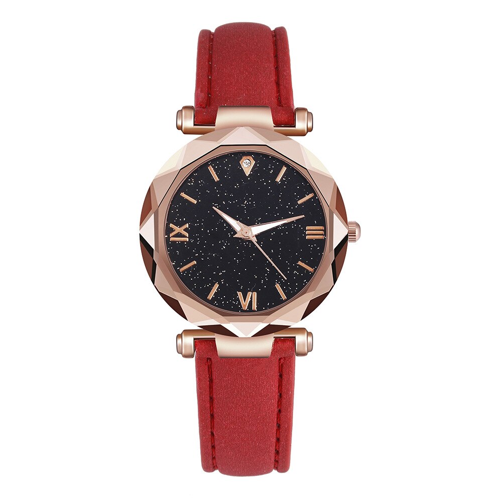 Roman watch digital star lady watch frosted belt watch woman: Red