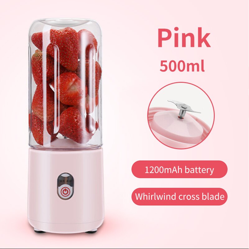Mini Juicer Portable Blender Food Processor Household Portables Smoothie Blenders Hand Food Mixer Juicer Cooking Appliances Home: pink-500ml