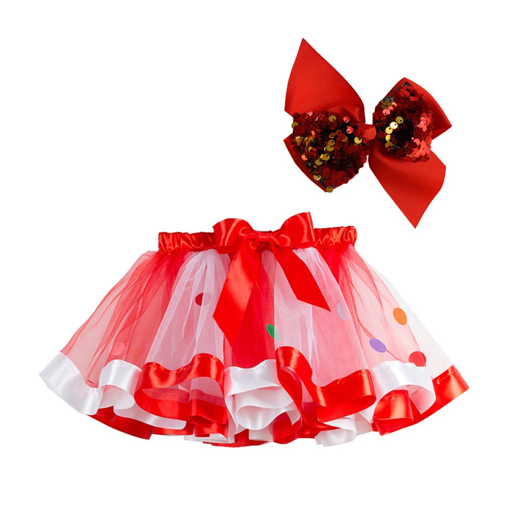 Tutu Rok Meisje Kerst Kostuum Kids Meisjes Kerstfeest Dans Ballet Peuter Kostuum Rok + Bow Hoofdband Set Tule Rok meisje: S