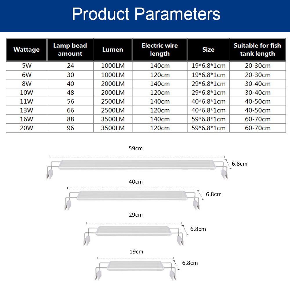 Akvarium led lys utvidbart slankt, dimbart clip-on akvarie lys 5w/6w/8w/10w/11w/13w/16w/20w fisketank led lampe belysning