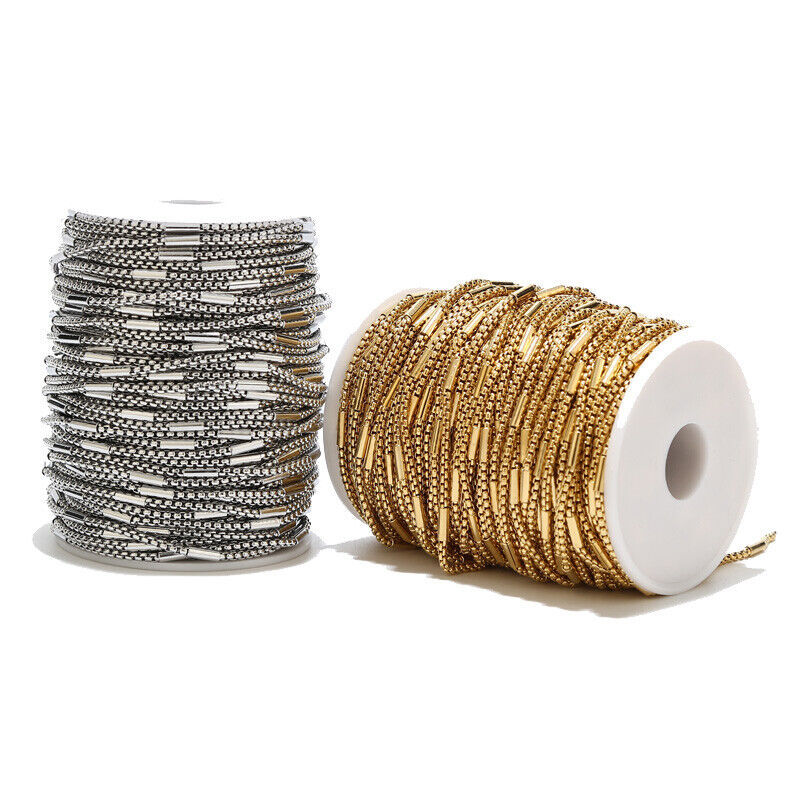 No Fade 1Meter Roestvrijstalen Kettingen Voor Sieraden Maken Diy Ketting Armband Accessoires Goud Vierkante Kralen Klem Buis Ketting