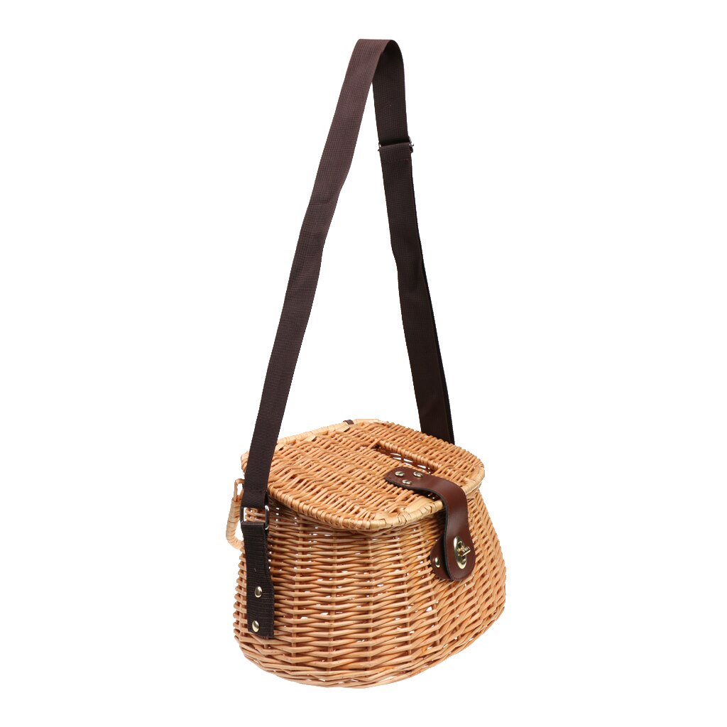 Cesta de pesca de mimbre, caja de almacenamiento de aparejos de pesca con mosca, decoración del hogar, estuche de peces de 36x23x19cm, portátil y duradero