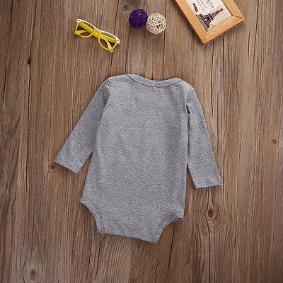 Autumn Infant Newborn Baby Girl Boy Letters Romper Cotton Gray Jumpsuit Long Sleeve Outfit Clothes