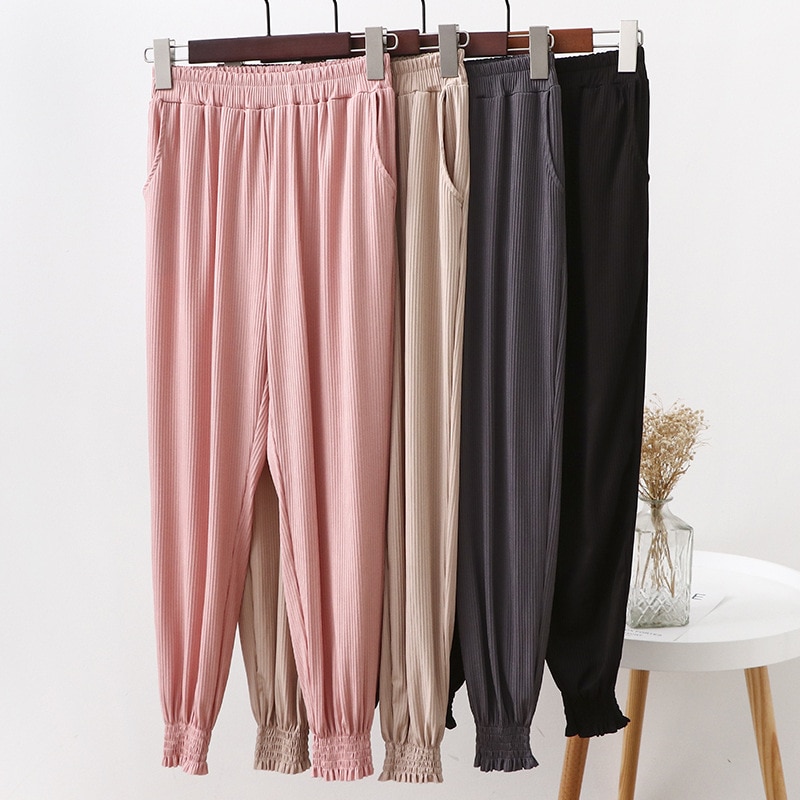 Fdfklak Slaap Bodems Vrouwen Pyjamabroek Big Size M-XXL Lente Zomer Lounge Wear Roze Pyjama Broek Nacht Broek