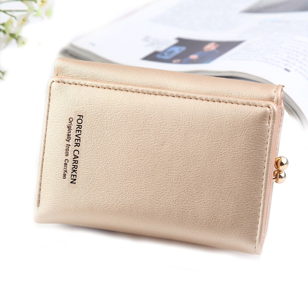 Cute Wallets Leather Women Wallets Short Wallet Student Coin Purse Card Holder Ladies Clutch Bag Small Deer Female Purse: B-gold