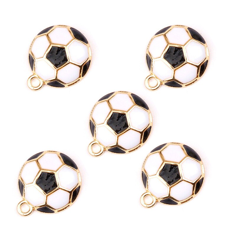 Dijes de esmalte de fútbol para fabricación de joyas, 5 piezas, cuentas colgantes de fútbol, pulseras DIY, collar, accesorios colgantes: Marrón