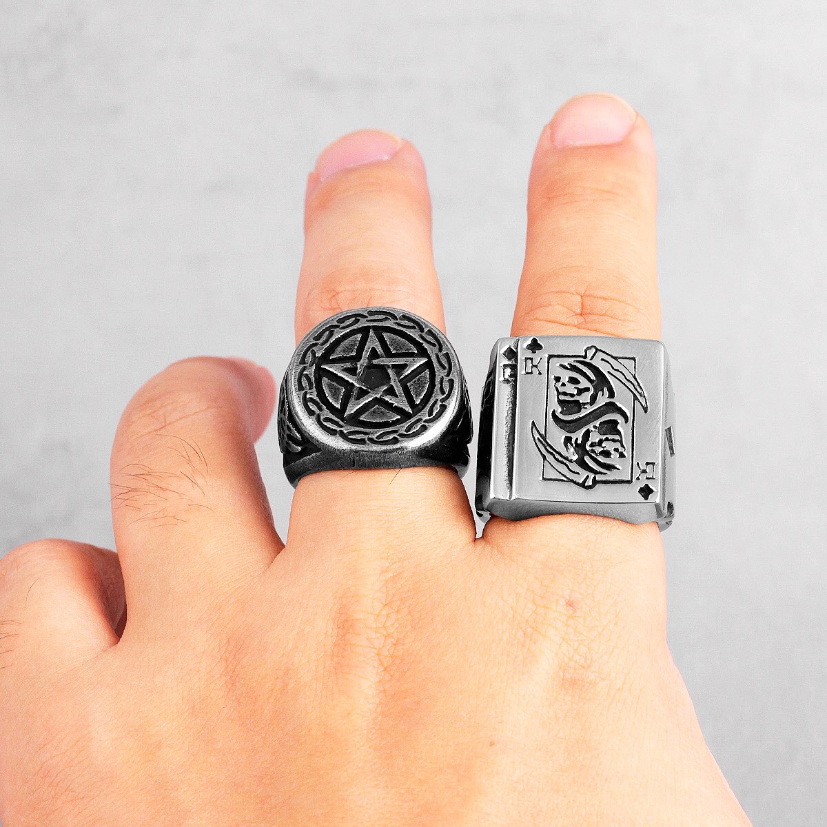 Grim – bague Punk gothique en acier inoxydable pour homme, bijoux, crâne de Poker, petit ami, motard, ,