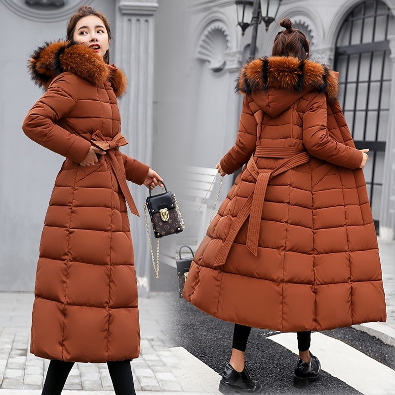 chaquetas de mujer x-long delgada mujer chaqueta de invierno algodón acolchado cálido grueso señoras abrigo abrigos largos Parka