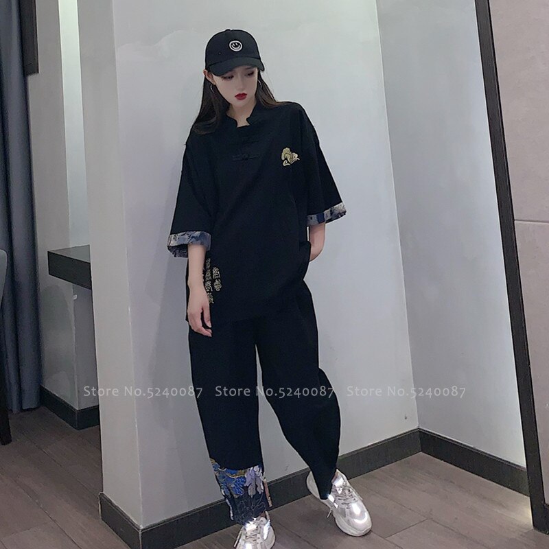 Women Chinese Style Hanfu Kung Fu Tai Chi Tang Suit Japanese Retro Qipao Tops Coat Pants Zen Tea Oriental Clothing Set