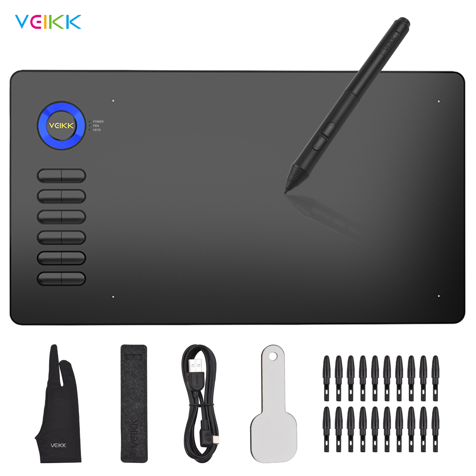VEIKK – tablette graphique A15, 10x6 pouces, pour dessin Digital, avec stylet sans batterie, 8192 niveaux de sensibilité à la pression, compatible avec Windows, Mac et Android: Bleu